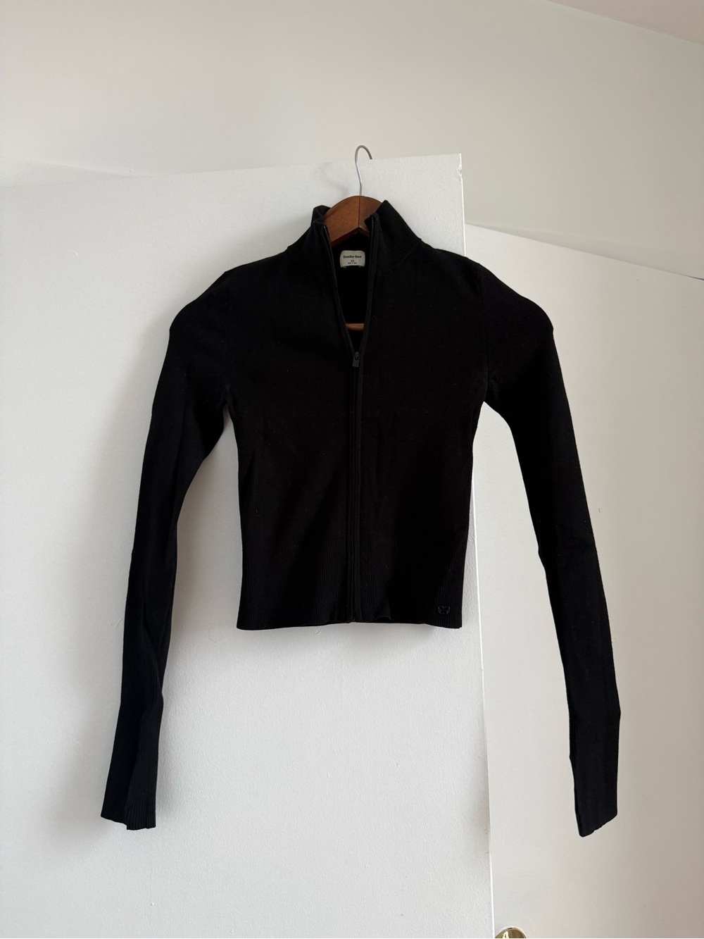 Sunday Best Black Turtleneck Cropped Zip-Up